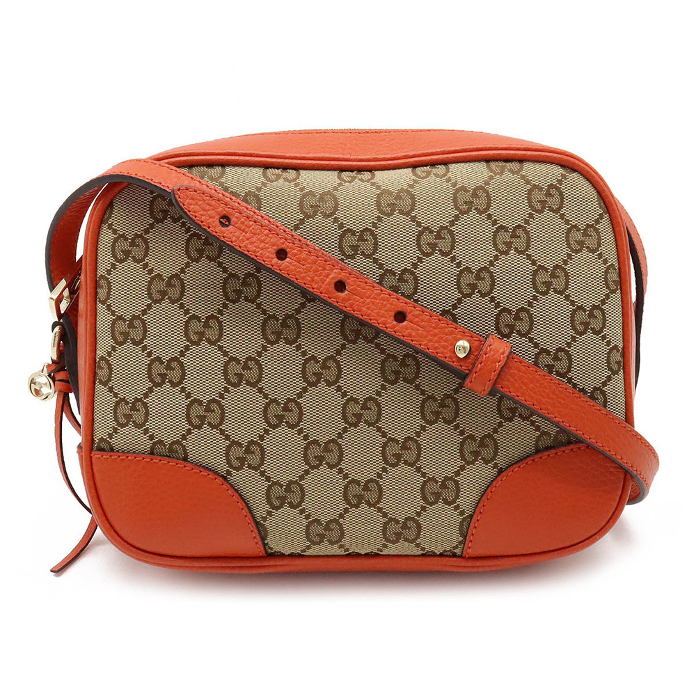 Gucci GG Canvas Bree Crossbody Bag Leather Beige Brown Cream Orange